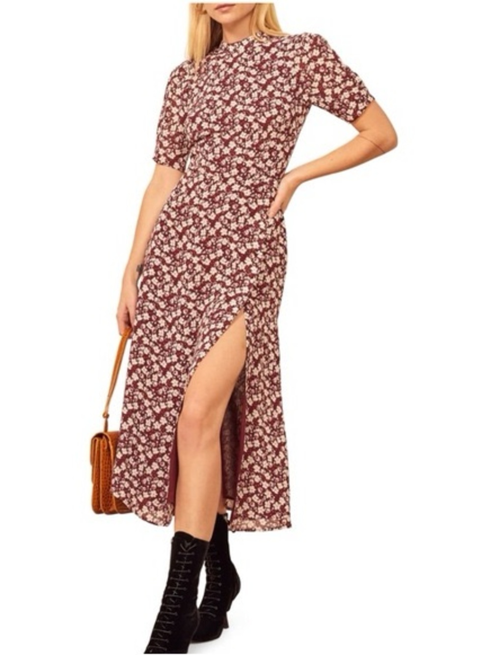 Reformation Gio Ditsy Floral Midi dress, Granita maroon
